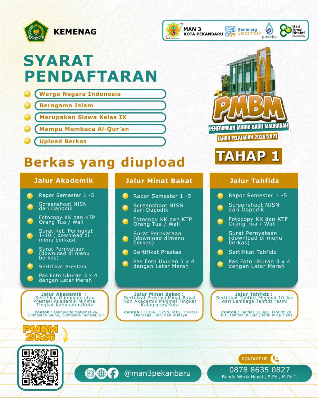 Syarat Pendaftaran PMBM MAN 3 Kota Pekanbaru